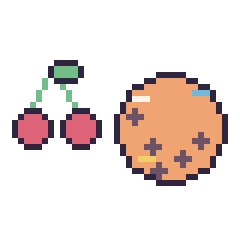 Pixel art Cerise simple 16 × 16 et Cookie décoré, grille 40 × 40