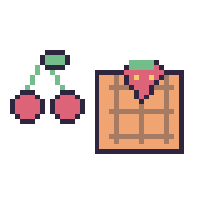 Modèle de pixel art Cerise simple 16 × 16 et Gaufre avec une fraise sur une grille de 40 par 40 cases