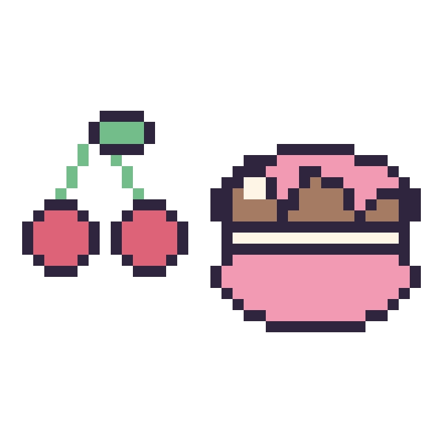 Modèle de pixel art Cerise simple 16 × 16 et Macaron au chocolat sur une grille de 40 par 40 cases
