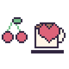 Pixel art Cerise simple 16 × 16 et Tasse de thé avec un cœur, grille 40 × 40