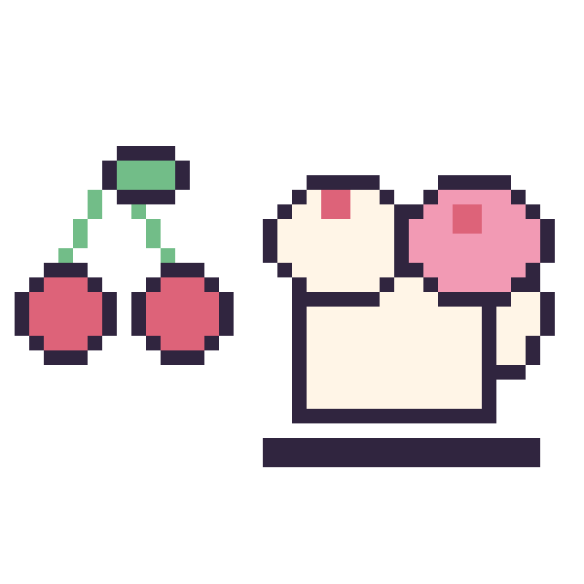 Modèle de pixel art Cerise simple 16 × 16 et Tasse de thé double garniture sur une grille de 40 par 40 cases