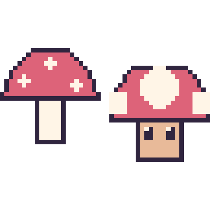Modèle de pixel art Champignon et Champignon Mario sur une grille de 48 par 48 cases