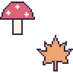 Pixel art Champignon et Feuille d'érable, grille 48 × 48