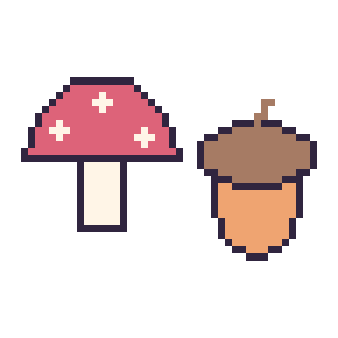 Modèle de pixel art Champignon et Gland sur une grille de 48 par 48 cases