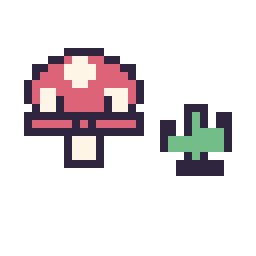 Pixel art Champignon kawaii 16 × 16 et Cactus simple 10 × 10, grille 32 × 32