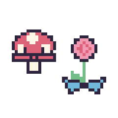 Pixel art Champignon kawaii 16 × 16 et Rose avec un nœud, grille 40 × 40