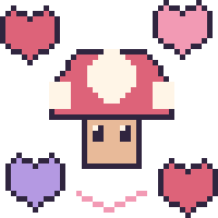 Pixel art Champignon Mario avec des cœurs, grille 40 × 40