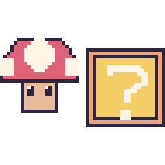 Pixel art Champignon Mario et Bloc mystère Mario, grille 48 × 48