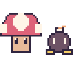 Pixel art Champignon Mario et Bob-omb mini, grille 40 × 40