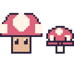 Pixel art Champignon Mario et Champignon kawaii 16 × 16, grille 40 × 40