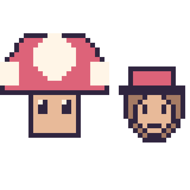 Modèle de pixel art Champignon Mario et Diddy Kong mini sur une grille de 40 par 40 cases