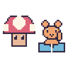 Pixel art Champignon Mario et Écureuil avec un livre, grille 48 × 48