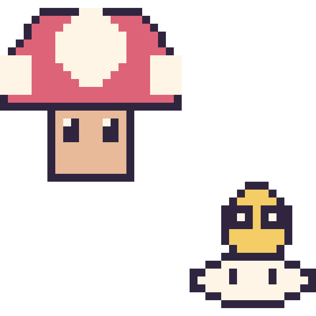 Modèle de pixel art Champignon Mario et Lakitu mini sur une grille de 40 par 40 cases