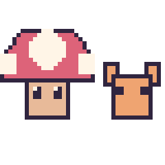 Pixel art Champignon Mario et Renard Minecraft 16 × 16, grille 40 × 40