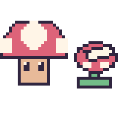 Pixel art Champignon Mario et Plante Piranha mini, grille 40 × 40