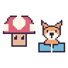 Pixel art Champignon Mario et Renard avec un livre, grille 48 × 48