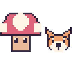 Pixel art Champignon Mario et Renard en portrait, grille 40 × 40