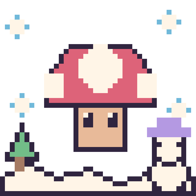 Modèle de pixel art Champignon Mario en hiver sur une grille de 40 par 40 cases