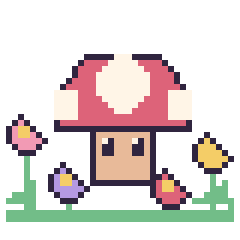 Pixel art Champignon Mario dans le jardin, grille 40 × 40