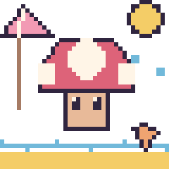 Pixel art Champignon Mario à la plage, grille 40 × 40