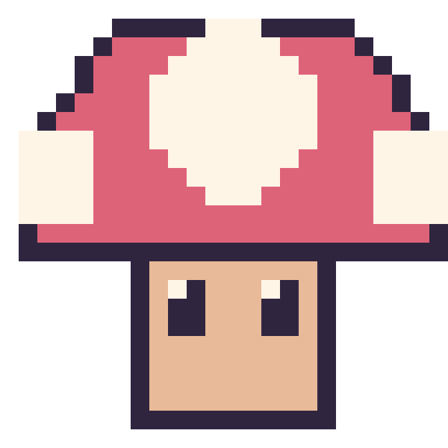 Modèle de pixel art Champignon Mario sur une grille de 24 par 24 cases