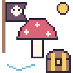Pixel art Champignon en aventure pirate, grille 40 × 40