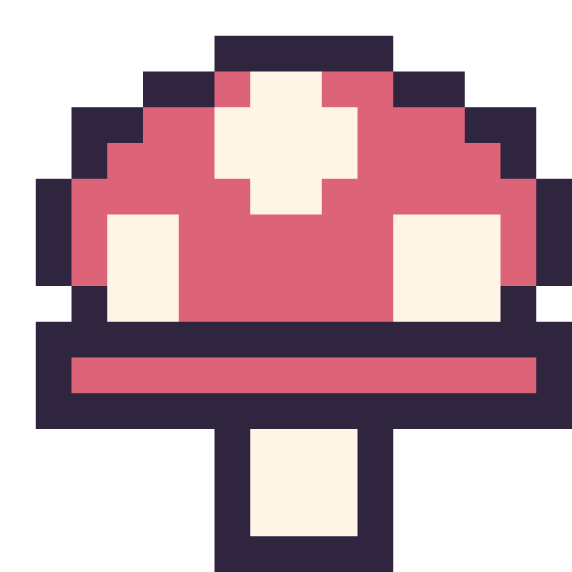 Modèle de pixel art Champignon simple 16 × 16 sur une grille de 16 par 16 cases