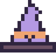 Pixel art Chapeau de sorcière kawaii 16 × 16, grille 16 × 16