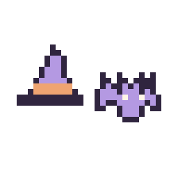 Pixel art Chapeau de sorcière simple 12 × 12 et Chauve-souris simple 12 × 12, grille 32 × 32