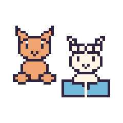Pixel art Chat assis et Alpaga avec un livre, grille 48 × 48