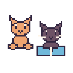 Pixel art Chat assis et Chat noir avec un livre, grille 48 × 48