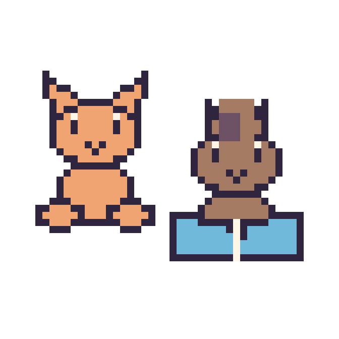 Modèle de pixel art Chat assis et Cheval avec un livre sur une grille de 48 par 48 cases
