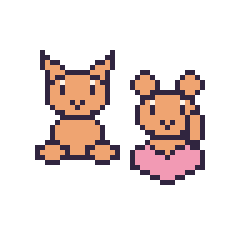 Pixel art Chat assis et Écureuil avec un cœur, grille 48 × 48