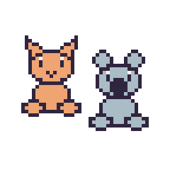 Pixel art Chat assis et Koala assis, grille 48 × 48