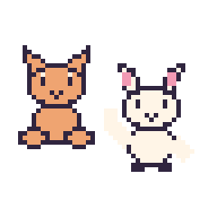 Pixel art Chat assis et Lapin qui fait coucou, grille 48 × 48