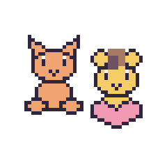 Pixel art Chat assis et Lion avec un cœur, grille 48 × 48