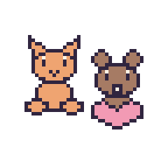 Pixel art Chat assis et Loutre avec un cœur, grille 48 × 48