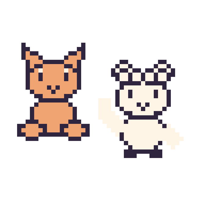 Modèle de pixel art Chat assis et Mouton qui fait coucou sur une grille de 48 par 48 cases