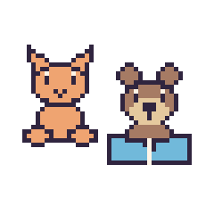 Pixel art Chat assis et Ours avec un livre, grille 48 × 48