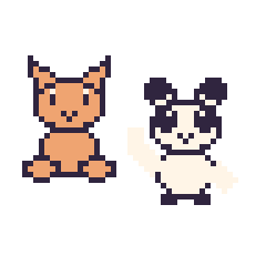 Pixel art Chat assis et Panda qui fait coucou, grille 48 × 48