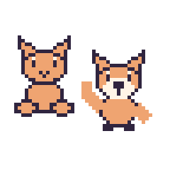 Pixel art Chat assis et Renard qui fait coucou, grille 48 × 48