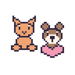 Pixel art Chat assis et Singe avec un cœur, grille 48 × 48