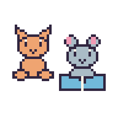 Pixel art Chat assis et Souris avec un livre, grille 48 × 48