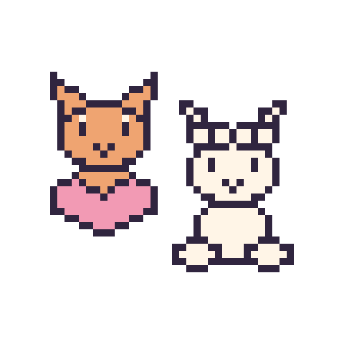 Modèle de pixel art Chat avec un cœur et Alpaga assis sur une grille de 48 par 48 cases