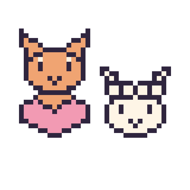 Modèle de pixel art Chat avec un cœur et Alpaga en portrait sur une grille de 40 par 40 cases