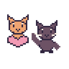 Pixel art Chat avec un cœur et Chat noir qui fait coucou, grille 48 × 48