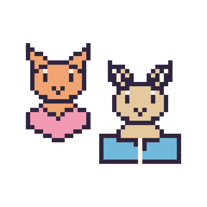 Modèle de pixel art Chat avec un cœur et Chèvre avec un livre sur une grille de 48 par 48 cases