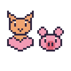 Pixel art Chat avec un cœur et Cochon en portrait, grille 40 × 40