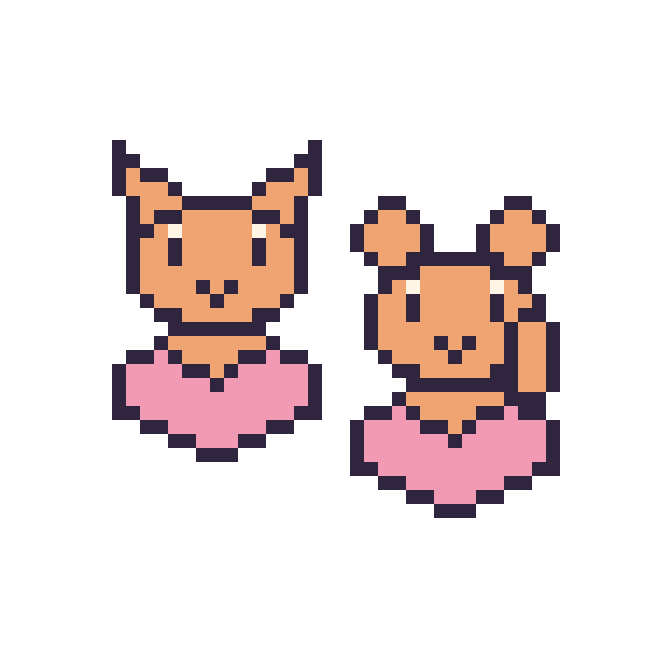 Modèle de pixel art Chat avec un cœur et Écureuil avec un cœur sur une grille de 48 par 48 cases