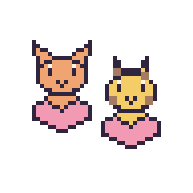Modèle de pixel art Chat avec un cœur et Girafe avec un cœur sur une grille de 48 par 48 cases